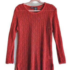 Red linen crochet dress cover up Liz Claiborne Sport
